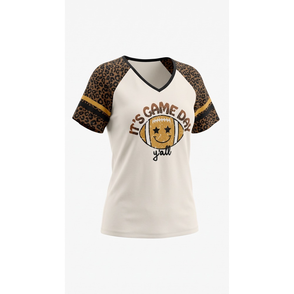 Cato Womens Game Day Football Leopard Raglan V-Neck Graphic Tee 18/20W